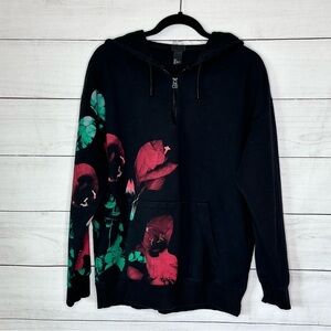 H&M Black Floral Hoodie With Zip Size L